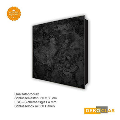 DekoGlas Schlüsselkasten 'Stein Oberfläche' 30x30 Glas, inkl. Haken Schlüsselbrett Schlüssel-Box Design Aufbewahrung