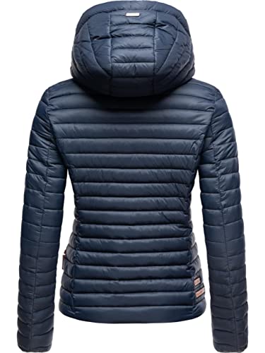 MARIKOO Damen Übergangsjacke Steppjacke mit abnembarer Kapuze Löwenbaby Navy Gr. XS