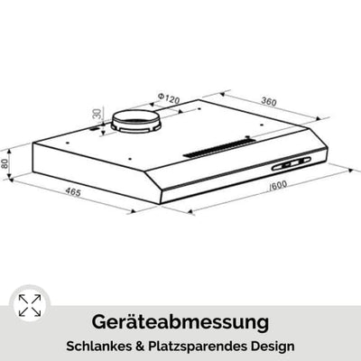 PKM Unterbauhaube UBH 5000 H 2 | Dunstabzugshaube | 60cm Breite | Extra flach | Abluft | Umluft | LED-Beleuchtung | Silber