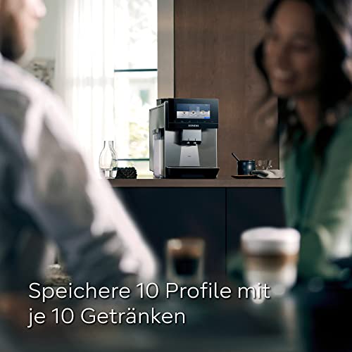 Siemens Kaffeevollautomat EQ900 TQ907D03, App-Steuerung, Full-Touch Display, Barista-Modus, Geräuschreduzierung, bis zu 10 Profile, automatische Dampfreinigung, 2 Bohnenbehälter, 1500 W, edelstahl