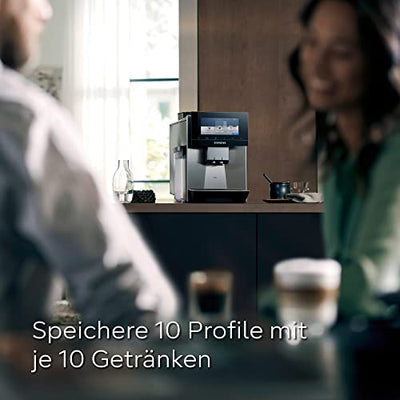 Siemens Kaffeevollautomat EQ900 TQ907D03, App-Steuerung, Full-Touch Display, Barista-Modus, Geräuschreduzierung, bis zu 10 Profile, automatische Dampfreinigung, 2 Bohnenbehälter, 1500 W, edelstahl