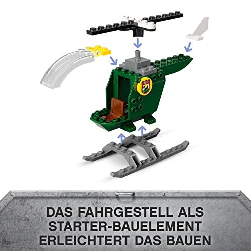 LEGO 76944 Jurassic World T. Rex Ausbruch, Dinosaurier Spielzeug ab 4 Jahre, Set mit Figur, Hubschrauber, Flughafen und Spielzeugauto