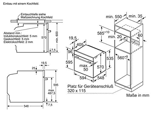 Bosch HRG5785S6 Serie 6 Smarter Einbau-Backofen mit Dampfunterstützung, 60 x 60 cm, Made in Germany, Pyrolyse Selbstreinigung, AutoPilot 30 30 Automatikprogramme, Dampstoß-Funktion für perfekte Kruste