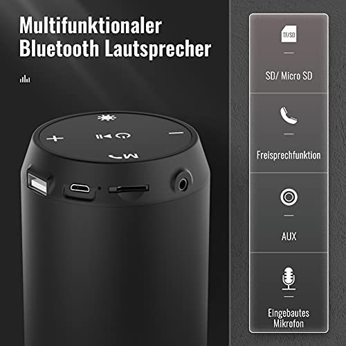 Bluetooth Lautsprecher Tragbarer Musikbox LED Bluetooth Box Kabellos mit Freisprechfunktion für Handy und PC Mikro-SD und USB