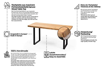 Gozos Berne Esstisch Massivholz aus Baumstamm - Holztisch Esszimmer 140x80 aus massiven Holz mit U-Metallbeinen - Baumkantentisch handgefertigt aus Echtholz - Tisch mit massiver Tischplatte 40mm