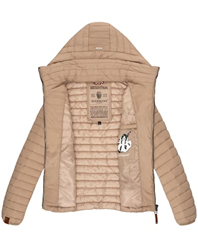 MARIKOO Damen Übergangsjacke Steppjacke mit abnembarer Kapuze Löwenbaby Taupe Gr. M