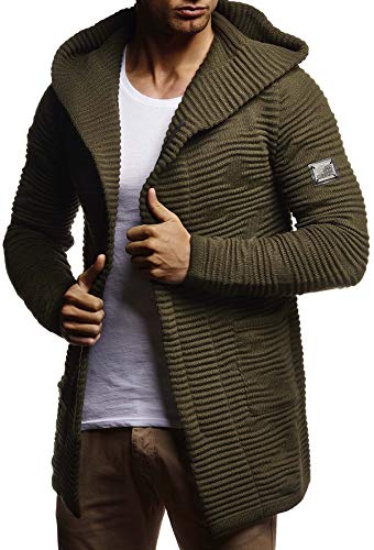 Leif Nelson Herren Strickjacke Slim Fit Männer Jacke Kapuze Kapuzenpullover-Sweatjacke Hoodie LN7180;M;Khaki