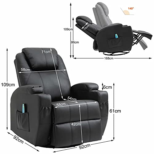 Fernsehsessel Relaxsessel Massagesessel mit Wärmefunktion und Vibration,Fernbedienung 360° Drehbar Black