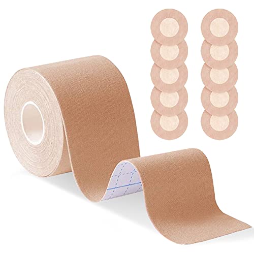 Klebe BH Push Up Große Brust BH Rückenfrei Boob Tape Damen BH Klebend Breast Unsichtbarer Trägerloser BH 10 Nippelabdeckung für Abendkleider, Ballkleid, Hochzeitskleid Große Brust Cup A-H (5cm*5M)