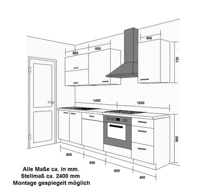 Küchen-Preisbombe VIGO Basic Matera Grau Lancelot 240 cm Küchenzeile Küchenblock Einbauküche