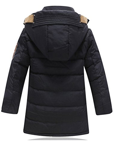 Vogstyle Jungen Winterjacke mit Kapuze Jacken Blouson Kinder Kapuzenparka Warm Blouson Wintermantel, Schwarz, 120-130 (Herstellergröße: 130)