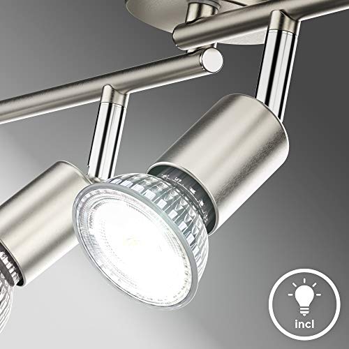 B.K.Licht – schwenkbare Deckenlampe – 605x105 mm, Matt-Nickel, drehbare Spotlampe, neutralweiße Lichtfarbe, 4 flammig, inkl. Leuchtmittel