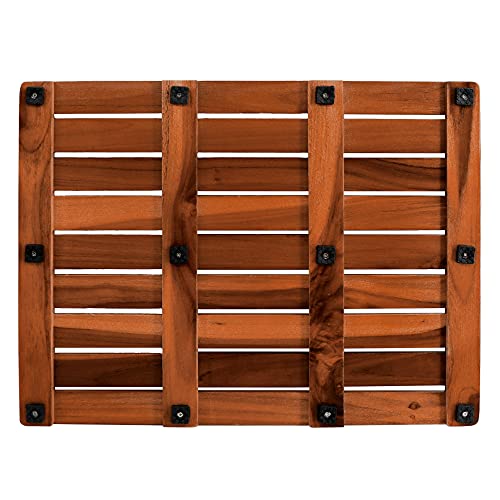 Utoplike Teakholz Badematte, Duschmatte rutschfest für Badezimmer, 61x45cm, Holzbodenmatte Quadrat groß für Spa Home oder Outdoor