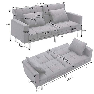 Mingone Schlafsofa Sofa mit Schlaffunktion 3 Sitzer Sofabett Verstellbarer Winkel Couch Schlafsessel (Dunkelgrau, 76 x 86 x 148 cm)