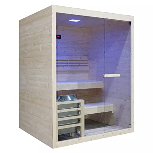 HORI® Moderne Sauna Heimsauna inkl. Ofen & Saunasteine | 4,5 kW Ofen I 2-3 Personen