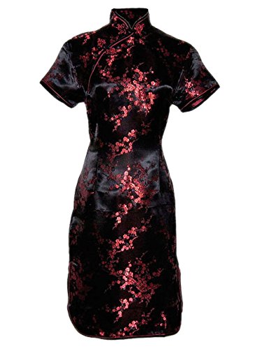 Laciteinterdite Chinesisches Kleid Qipao Abendkleid ärmelkurz schwarz und rot Größe 40