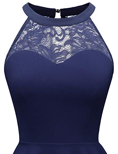 Bbonlinedress Abendkleider elegant für Hochzeit Festliche Kleider Damen Winterkleid Cocktailkleid Neckholder Brautkleid Jugendweihe Kleider Konfirmationskleider Navy L