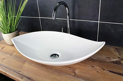 Design Waschbecken Aufsatzwaschbecken 66,5 x 40 cm länglich Weiß Waschschale Modern Keramik