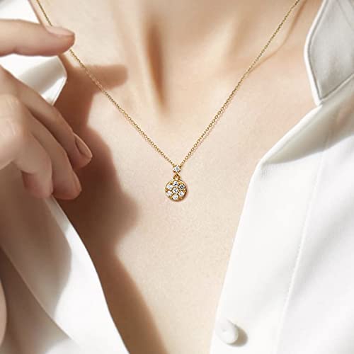 Epinki Damen Halskette 18K Gelbgold, Diamant 0.11ct Kette mit Anhänger Rund Freundschaftsketten Echt Gold Schmuck, Goldkette mit Diamant, 45+5cm Kettenlänge, VVS Clarity Hauptstein