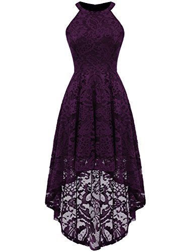 Dressystar Damen Elegant Vokuhila Cocktailkleid Spitzenkleid Chiffon Festliche Hochzeit Party Brautjungfer Kleider Grape 4XL