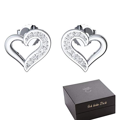 Herz Ohrringe Silber 925 Ohr-Stecker Damen Geschenke für Sie Freundin Liebe Schmuck Herz-Ohrringe Geschenk Frauen Echt Zirkonia nickelfrei Modeschmuck kein Edelstahl! FF19-3