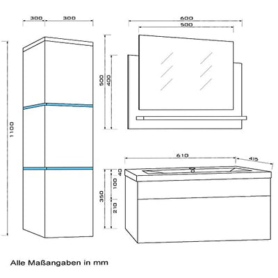 HOME DELUXE - Badmöbel-Set - WANGEROOGE Grau - Large - inkl. Waschbecken und komplettem Zubehör - Breite Waschbecken: 60 cm | Badezimmermöbel Waschtisch Badmöbelset