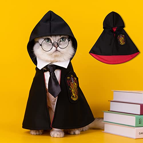 Haustier HogwartsSchule Umhang Halloween Katzenkostüm Hundekostüm, Katzen Kleidung Hunde Costume Accessories Verkleidungen Karneval Weihnachten Geschenk für Potterheads, mit Fliege (S, Rot)