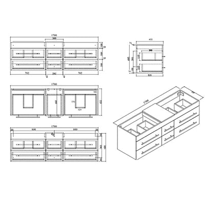 Lomadox Badezimmer Möbel Set anthrazit Seidenglanz im Landhaus Stil inkl. Keramik Waschbecken, B/H/T: ca. 267/200/46,8 cm