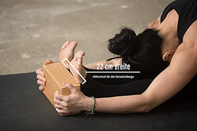 Yoga Block 2er Set Kork - EXTRA Yoga HEFT im Set - 100% Natur Hatha Klotz Nachhaltig - Ideal auch für Anfänger, Meditation Pilates, Training Zubehör Fitness Regeneration, Hilfsmittel Zwei Blöcke 75 mm