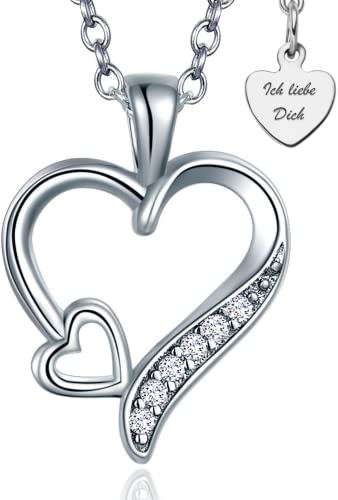 Herzkette Silber 925 Halskette Damen *Ich Liebe Dich* Kette Silberkette Herzanhänger Herz Schmuck Geschenke für Frauen Freundin Sie zum Geburtstag Hochzeitstag Jahrestag Liebesbeweis Liebesgeschenk