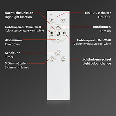 BRILONER - LED Deckenleuchte dimmbar mit Fernbedienung, schwenkbare LED Deckenlampe, warmweiß, neutralweiß, kaltweiß, rund, aluminium gebürstet, chrom, 958x530x100 mm (LxBxH), Aluminiumfarbig-chrom