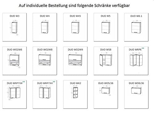 naka24 Küche KAM Schränke Zebrano/Birne Verschiedene Kombinationen (260 cm mit Arbeitsplatten 130 und 130)