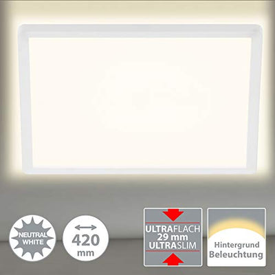 Briloner Leuchten LED Panel, Deckenleuchte, Deckenlampe, inkl. Hintergrundbeleuchtungseffekt, 22 Watt, 3.000 Lumen, 4.000 Kelvin, Weiß, Quadratisch, 42x42cm