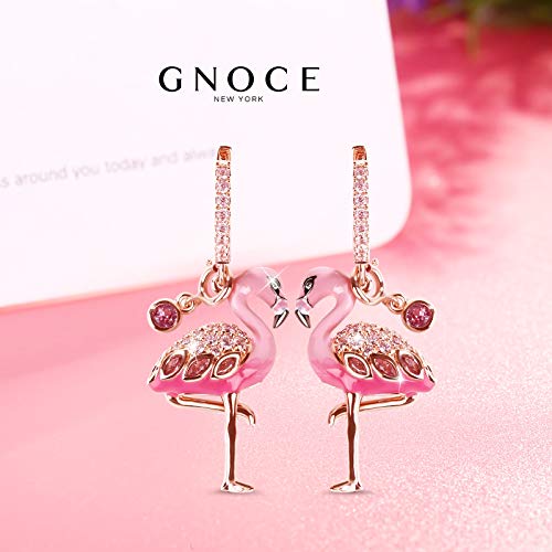 Gnoce Flamingo Ohrhänger Silber 925 Schwarz"Feurige Leidenschaft" Rose Gold Anhänger Ohrringe mit Zirkonia Schmuck Geschenk für Damen Mädchen Ehefrau Geburtstag