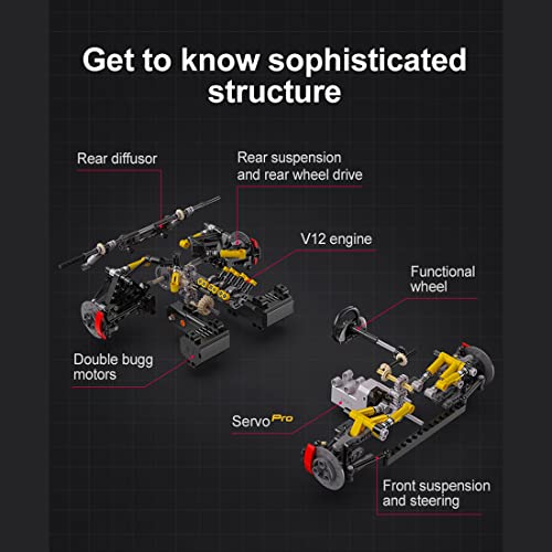 WWEI Technik Sportwagen Bausteine, CADA C61053W 1:8 Ferngesteuert Speed Champions Rennwagen Bausatz, 4449 Teile Technik Klemmbausteine Auto Kompatibel mit Lego, 60 x 27 x 14cm