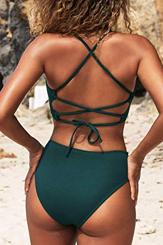 CUPSHE Damen Bikini Set mit Zierriemen Cut-Out Bademode Zweiteiliger Badeanzug Grün S