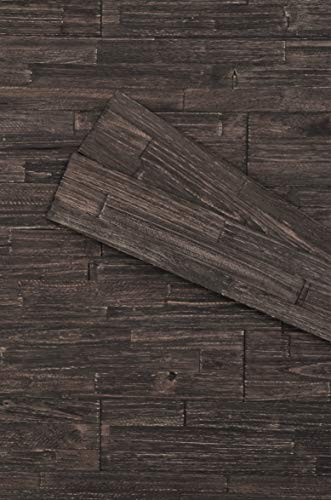 mywoodwall 3D Wandverkleidung Holz Schwarz Inkl Doppelseitiges Klebeband Anthracite Moderne Wandpaneele Selbstklebend Vintage Wohnzimmer Schlafzimmer Garderobe