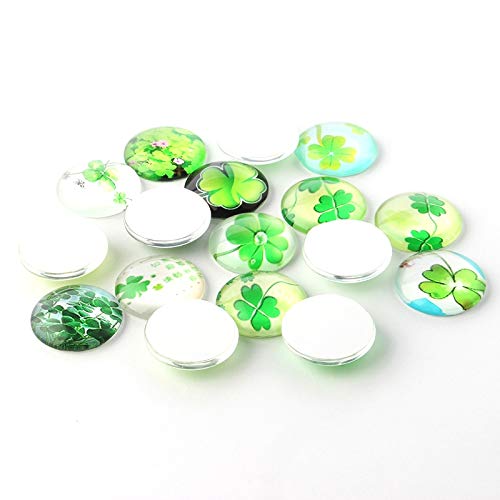 50 x Glascabochons 12mm Kleeblatt Mix rund Glas Cabochons Glücksbringer #103