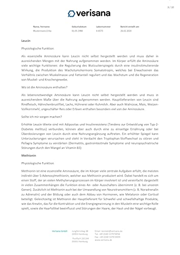 Aminosäure Test auf 18 Aminosäuren – Aminogramm inkl. essentielle Aminosäuren Leucin, Methionin, Phenylalanin, Threonin, Tryptophan, Valin