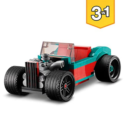 LEGO 31127 Creator 3-in-1 Straßenflitzer: Rennwagen, Muscle Car und Hot Rod, Modellauto Bausatz, Spielzeugauto Geschenkideen für Jungen und Mädchen