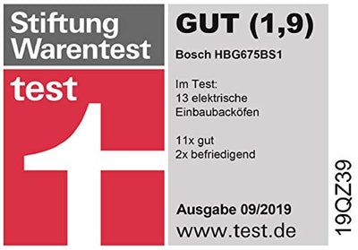 Bosch Hausgeräte HBG675BS1 Serie 8 Einbau-Backofen, 60 x 60 cm, Made in Germany,Pyrolyse Selbstreinigung, AutoPilot 10 10 Automatikprogramme, 4D Heißluft Backen auf 4 Ebenen,TFT-Touchdisplay,Edelstahl