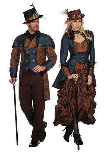 shoperama Steampunk Kleid Braun/Blau Damen-Kostüm Burning Man viktorianisch Industrial Retro-Futurismus hochwertig, Größe:40