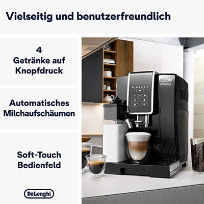 De'Longhi Dinamica ECAM 350.50.B Kaffeevollautomat mit LatteCrema Milchsystem, Cappuccino, Espresso & Kaffee auf Knopfdruck, 2-Tassen-Funktion, Großer 1,8 L Wassertank, schwarz