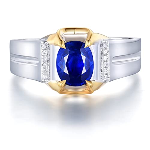 AMDXD Echtgold Schmuck, Solitärring Weiß Gold Au750, Blau Saphir 1.08ct Pärchen Ringe Verlobungsring Freundschaftsringe Klassischer Männer Ringe mit Diamant Gr.47 (15.0)