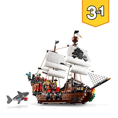 LEGO 31109 Creator 3-in-1 Piratenschiff, Taverne oder Totenkopfinsel Spielzeug Set, Piratentaverne, Pirateninsel