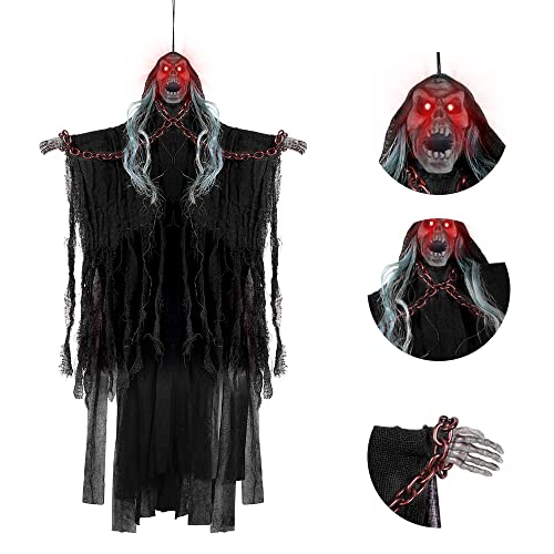 Wishstar Halloween Deko Horror, Halloween Hängend Tür Deko Geist 104 * 60 cm, Halloween Deko Grim Reaper Skelett Türvorhang, Halloween Gespenst Geistervorhang für Halloween Party Deko (Schwarz)