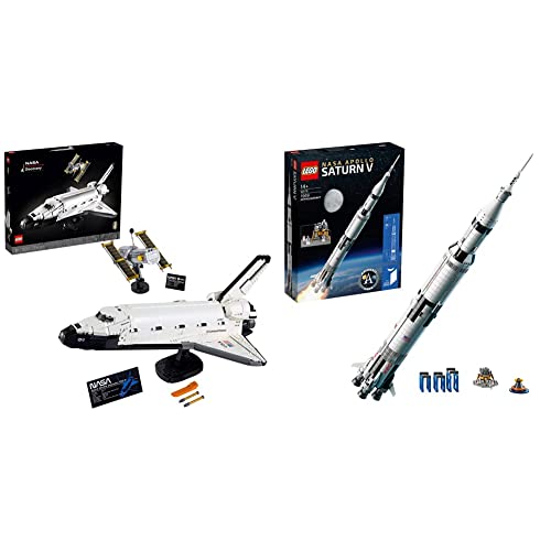 LEGO Creator Expert NASA Space Shuttle Discovery (10283) & 92176 Ideas NASA Apollo Saturn V Weltraumrakete und Fahrzeuge, Raumschiff Bauset für Sammler, mit Displayständer