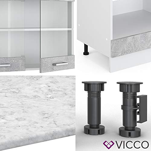 Vicco KÜCHENZEILE R-LINE ECKKÜCHE Winkel KÜCHE EINBAU Beton (Mit Arbeitsplatten)