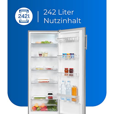 Exquisit Kühlschrank KS320-V-H-040E inoxlook | 242 L Nutzinhalt | LED-Licht | Türanschlag wechselbar | Glasablagen und Türablagen | Gemüsefach | Inoxlook | Kühlen