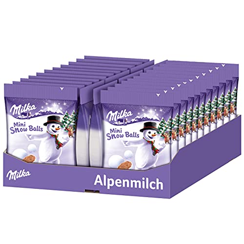 Milka Mini Snow Balls 28 x 100g, Zartschmelzende Schokolade für Weihnachten mit Zuckerguss